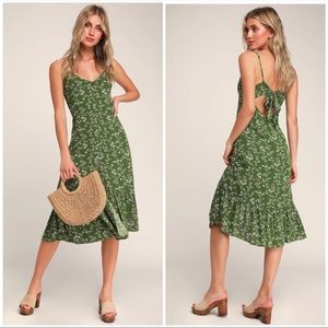 Lulu's Green Floral Midi Dress